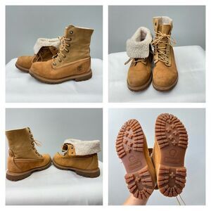 Timberland teddy lace up fold over boots leather brown women's 6 fully lined